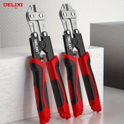 Resim DELIXI ELEKTRİK Çok Fonksiyonlu Tel Kesiciler - Kırmızı & Siyah Saplı İş Tasarrufu Sağlayan Armatura Makası, Tel, Kablo ve Metal Kesmek İçin Ağır Hizmet Tipi Çelik Makaslar, Elektrikçiler ve DIY Projeleri İçin İdeal 