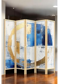 Resim Doğal Ahşap Soyut 5 Kanat Paravan Seperatör Oda Bölme Fp-224128 