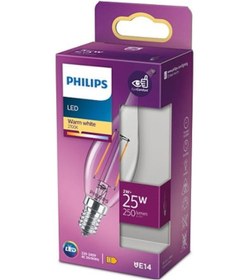 Resim Philips LED Classic Şeffaf Mum Filament 2W 250 Lumen 2700K Sarı Işık BA35 E14 Duy (25W Eşleniği) 