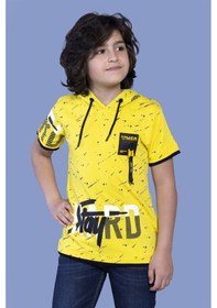 Resim Toontoy Kids Toontoy Erkek Çocuk Kapüşonu File Detaylı Armalı Tişört Sarı 