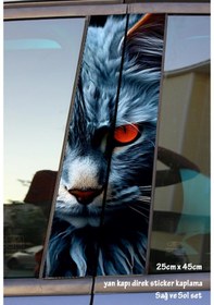 Resim Kızgın Kedi Sticker Yan Kapı Direk Kaplama 2li Sol Sağ Takım Yapıştırma 