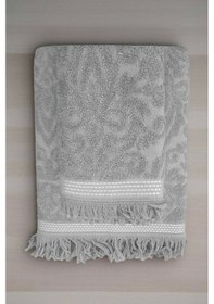 Resim 2 Parça Jakarlı Banyo Havlu Takımı %100 Pamuklu 90x150 Cm Arden Gri Çok Renkli 