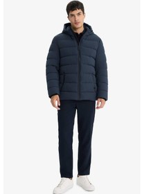 Resim Defacto Su İtici Slim Fit Dar Kesim Astarlı Kapüşonlu Fermuarlı Cepli Dolgulu Mont R0216az25aunv64 Lacivert-nv64 