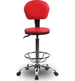 Resim Ofiscombin Döner Tekerli Metal Ayak Arkalıklı Yüksek Bar Tabure Sandalyesi Kirmizi Deri 00047499851 