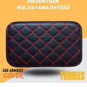 Resim TROBUS Siyah Suni Deri Kırmızı Dikişli Dikdörtgen Kol Dayama Örtüsü 