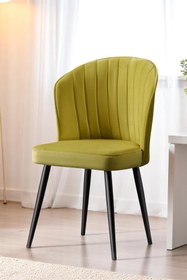 Resim Mymassa Rubi Sandalye - Babyface Sarı Kumaş - Metal Siyah Ayak - Mutfak Sandalyesi - Salon Sandalyesi 