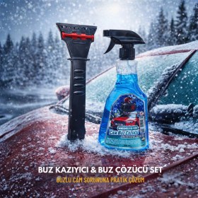 Resim Multi Trendy Araç Buz Kazıyıcı + Cam Buz Çözücü Sprey Seti 2’li Set Kış Ön Cam Kar Buz Temizleyici 