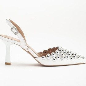 Resim Kadın Topuklu Abiye Ayakkabı Beyaz Trok Detaylı-3693 Beyaz 