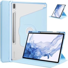 Resim Samsung Galaxy Tab S7 FE LTE T737 T736 T733 T730 ile uyumlu Kılıf Termik Kalem Bölmeli Dönebilen Standlı Case Mavi 