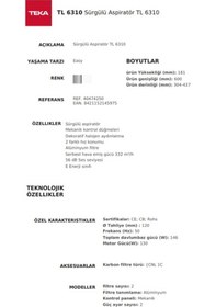 Resim Teka TL 6310 Sürgülü Aspiratör 40474251 