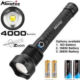 Resim 4000 Lümen Zoom XHP70 En Güçlü El Feneri Yüksek Güçlü Led Fener Tip-C USB Şarj Edilebilir Kamp, Açık Hava, Yürüyüş, Patrul, Taktik, Av, Balıkçılık, Tırmanma, Macera ve Yüksek Parlaklık Gece Aydınlatması için. Seçenekli 18650/26650 Pil H007 ile Uyumlu. 