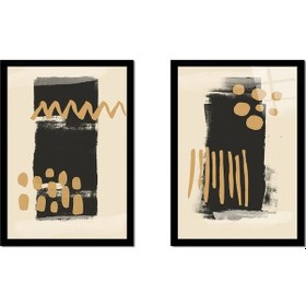 Resim Siyah Ve Kahve Soyut İkili Çerçeveli Cam Tablo Seti-173142 