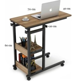 Resim servetavcı Yükseklik Ayarlı Raflı Laptop Sehpası ve Çalışma Masası - Atlantik Çam (Tekerli) 70X40 