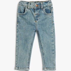 Resim Kız Bebek Kot Pantolon Cepli Beli Lastikli - Regular Jean 
