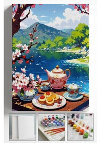 Resim Sayılarla Boyama Çerçeveli Hobi Seti Numaralı Tuval Fırça Boya Dahil Kasnaklı Kahvaltı 40x50 Cm 