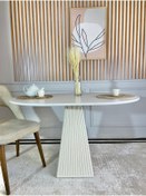 Resim Narkissos Dizayn 120x90 Cm Oval Beyaz Fitilli Ahşap Yemek Masası - Fungi Bohem Serisi - Balkon Ve Kafe Masası 