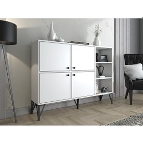 Resim Wood'n Love Zeta 140 Cm Metal Ayaklı Konsol - Beyaz / Siyah 
