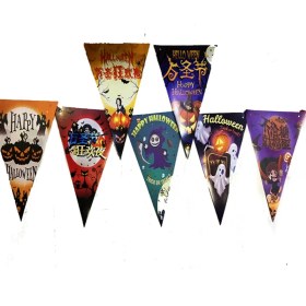 Resim Lübaskılı Üçgen Model Halloween Banner Süs Bayrak 8 Li 