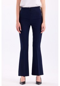 Resim Yüksek Bel İspanyol Paça Kadın Kumaş Pantolon 3345 Lacivert 