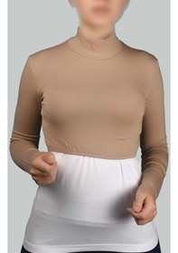 Resim Altobeh Uzun Kol Balıkçı Yaka Boğazlı Likralı Penye Kadın Yarım Body Koyu Bej Antrasit 
