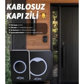 Resim K-Yonlineticaret Siyah Kablosuz Su Geçirmez Kapı Zili 