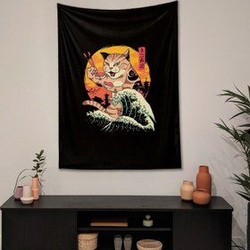Resim Kanagawa Cat Duvar Örtüsü - 160 cm x 220 cm 