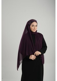 Resim Hürrem Bone Mürdüm Arkadan Bağlamalı Abiye Şal Şifon Kare Desenli Taşlı 1900 07 MÜRDÜM 