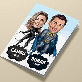 Resim Süper Güçleri Olan Sevgililer Karikatürlü Tebrik Kartı 