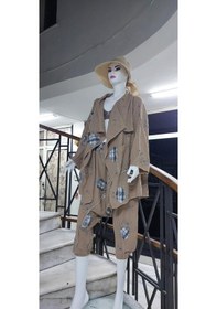 Resim Boho Şalvar Pantolon Asimetrik Ceket Takım Vizon 