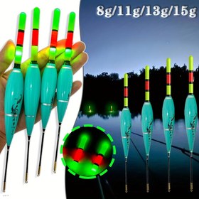Resim 2 Adet Gece Balıkçılık Şamandıraları - Yüksek Yüzey Yüzdürme Kapasiteli LED Işıklı Şamandıra 3 Renkli Parlama (Yeşil/Kırmızı/Beyaz), Pil ile Çalışan 8g/11g/13g Ağırlıklar, Düşük Işıkta Görünürlük için Dayanıklı Plastik ve Gece Balıkçılığı Aksesuarları 