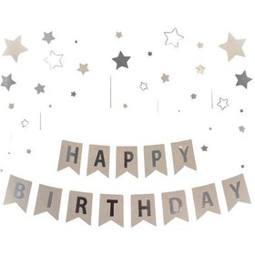 Resim Happy Bırthday Yazı Deniz Kumu / Gümüş Banner 