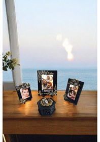 Resim Üçlü Fotoğraf Çerçeveleri Ve Şekerlik - Siyah/altın 