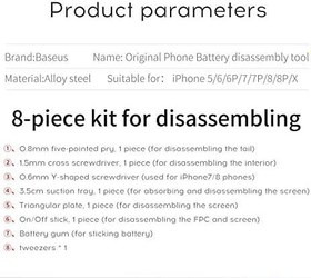 Resim Baseus İPhone 7,8 Batarya Değiştirme Tamir seti 