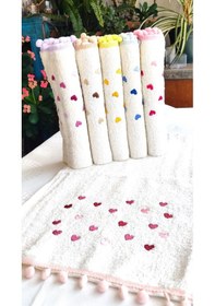Resim Annem 30x50 Cm. 6'lı Set Kalp Nakışlı Ponponlu Bukle Havlu Set 