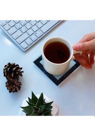 Resim Decorita Cam Bardak Altlığı F Harfli Tasarım 4'lü Takım 10 x 10 CM Beyaz - Siyah 