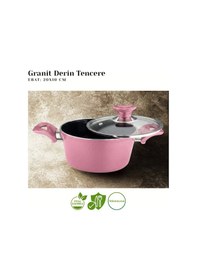 Resim 20 Cm Granit Derin Tencere Cam Kapak - Mürdüm Mürdüm 