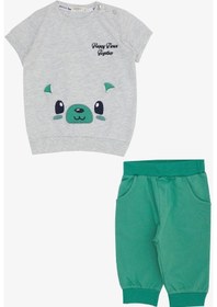 Resim Breeze Erkek Bebek Kapri Takım Sevimli Ayıcık Nakışlı 9 Ay - 3 Yaş Açık Gri Melanj 