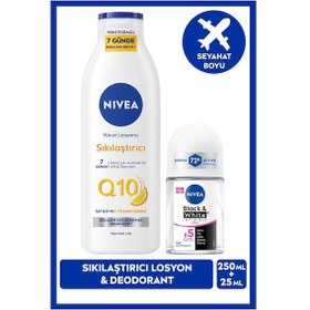 Resim Nıvea Q10 Sıkılaştırıcı Vücut Losyonu 250ml Ve Kadın Roll-on Deodorant Black&white Invisible Clear 25ml, 72 Saat perspirant Ter Koruması, C Vitamini 