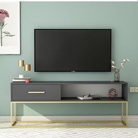 Resim Mira Tv Sehpası Antrasit - Metal Gold Ayaklı 