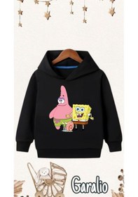 Resim Startmore Sünger Bob Baskılı Kapüşonlu Çocuk Sweatshirt Siyah 