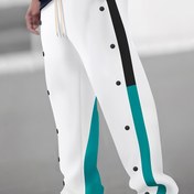 Resim Erkekler için Şık Renk Bloklu Jogger Pantolonlar Düğme Detaylı - Günlük Polyester Karışımı, Yan Şerit & Nokta Ayrıntılar, İpli Bel, Her Mevsim Giyilebilir 