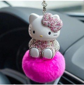 Resim Honeybeeshop Beyaz Sanrio Hello Kitty Araba Pandantıflı Ponpon Ve Payetli Aksesuar 