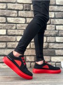 Resim BOA Ba0302 Kalın Taban Bağcıksız Tarz Casual Siyah Kırmızı Erkek Ayakkabı 