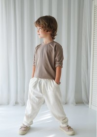 Resim Erkek Çocuk Ekru Keten Carrot Pantolon + Vizon Penye T-Shirt - 2 Yaş 