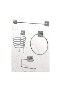 Resim Karteya Yapışkanlı Gümüş Rulo Ve Uzun Havluluk Wc Kağıtlık Ve Fön Askısı Havluluk Banyo Mutfak 4'lü Set Krom 