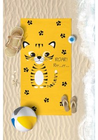 Resim Sevimli Kaplan Dijital Baskılı 75x145 Cm Çocuk Plaj Havlusu 