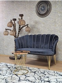 Resim Zafir İkili Gold Kaplama Tel Ayak Papatya Çay Seti Koltuk Takımı , Balkon, Salon, Ofis, Cafe Koltuk Takımı Füme 