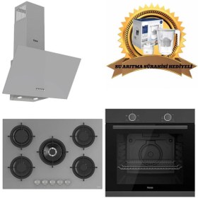 Resim Ferre Gri Cam Ankastre set D088 - RS038 - XE61MPL (Hediyeli) 