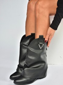 Resim Fox Shoes V973601009 Siyah Kalın Topuklu Western Kovboy Kadın Bot 