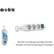 Resim S-link SPG-F03 1.5m 306 Joule Flat Soket 3G1.0mm Tam Bakır 3 lü Akım Korumalı Priz Çoklayıcı 